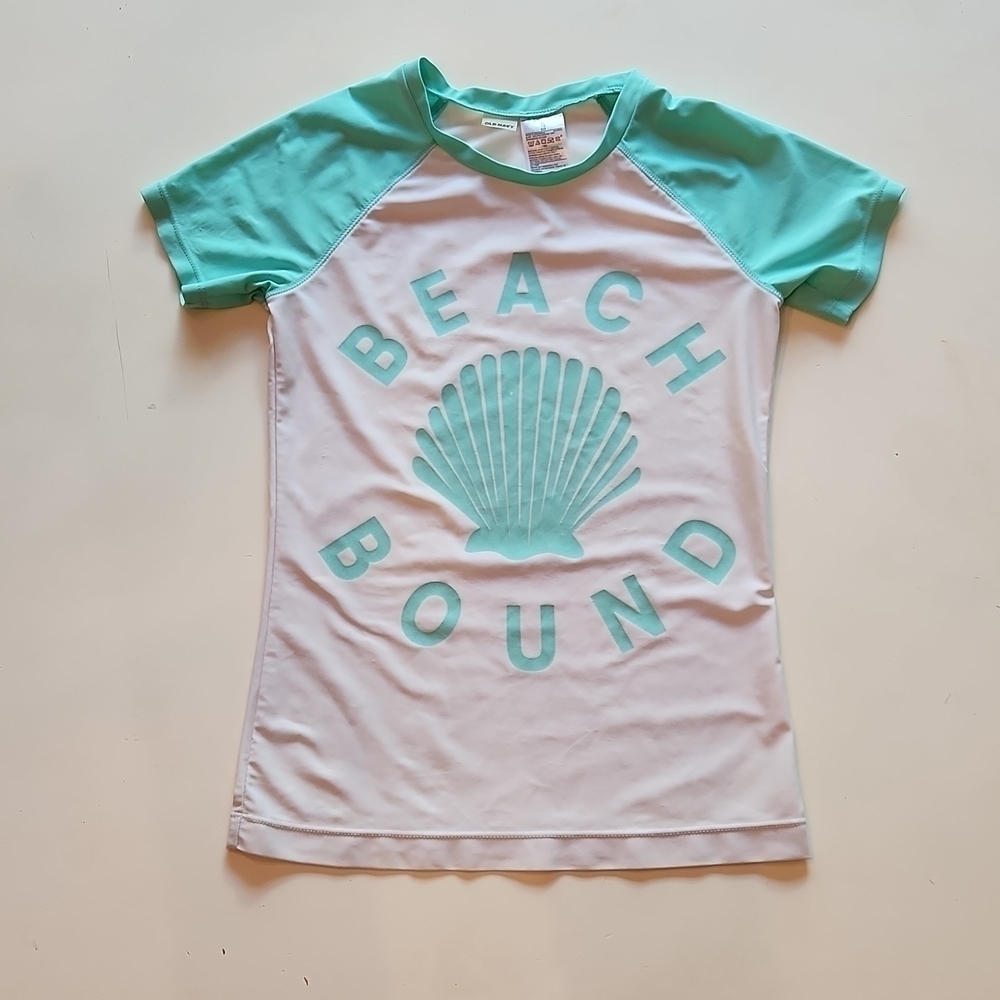 Old Navy extra large white green Beach Bound short sleeve rashguard